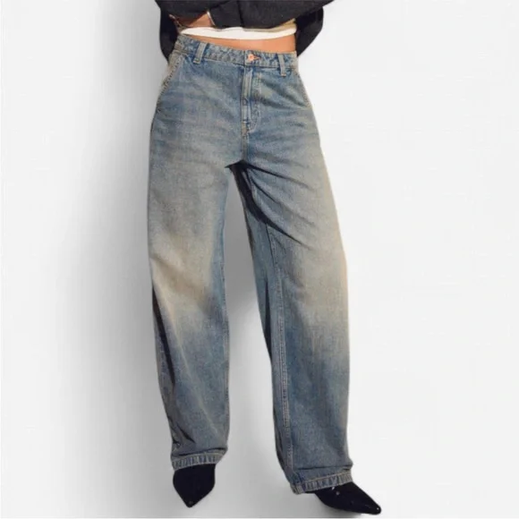 Bershka Baggy Balloon Fit High Rise Jeans Size 8 Tall NWT Barrel Leg - Picture 1 of 13